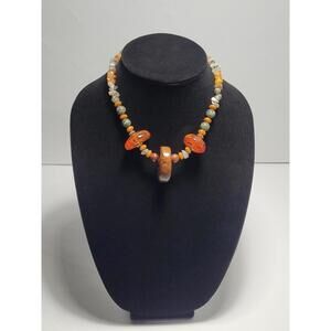 Vintage Chunky Multicolor Natural Agate Acrylic Statement Necklace Fashion Jewel